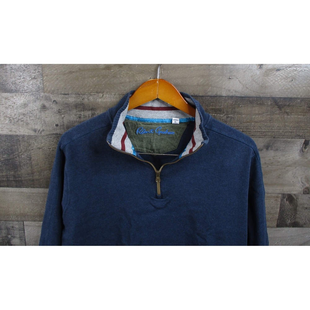 Robert Graham Pullover Mens Large Blue Half Zip Sweater Classic Fit Peru Cotton